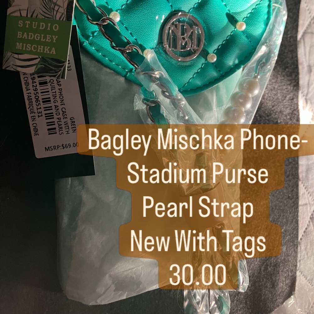 Badgley Mischka Turquoise Phone Purse with Pearl Strap